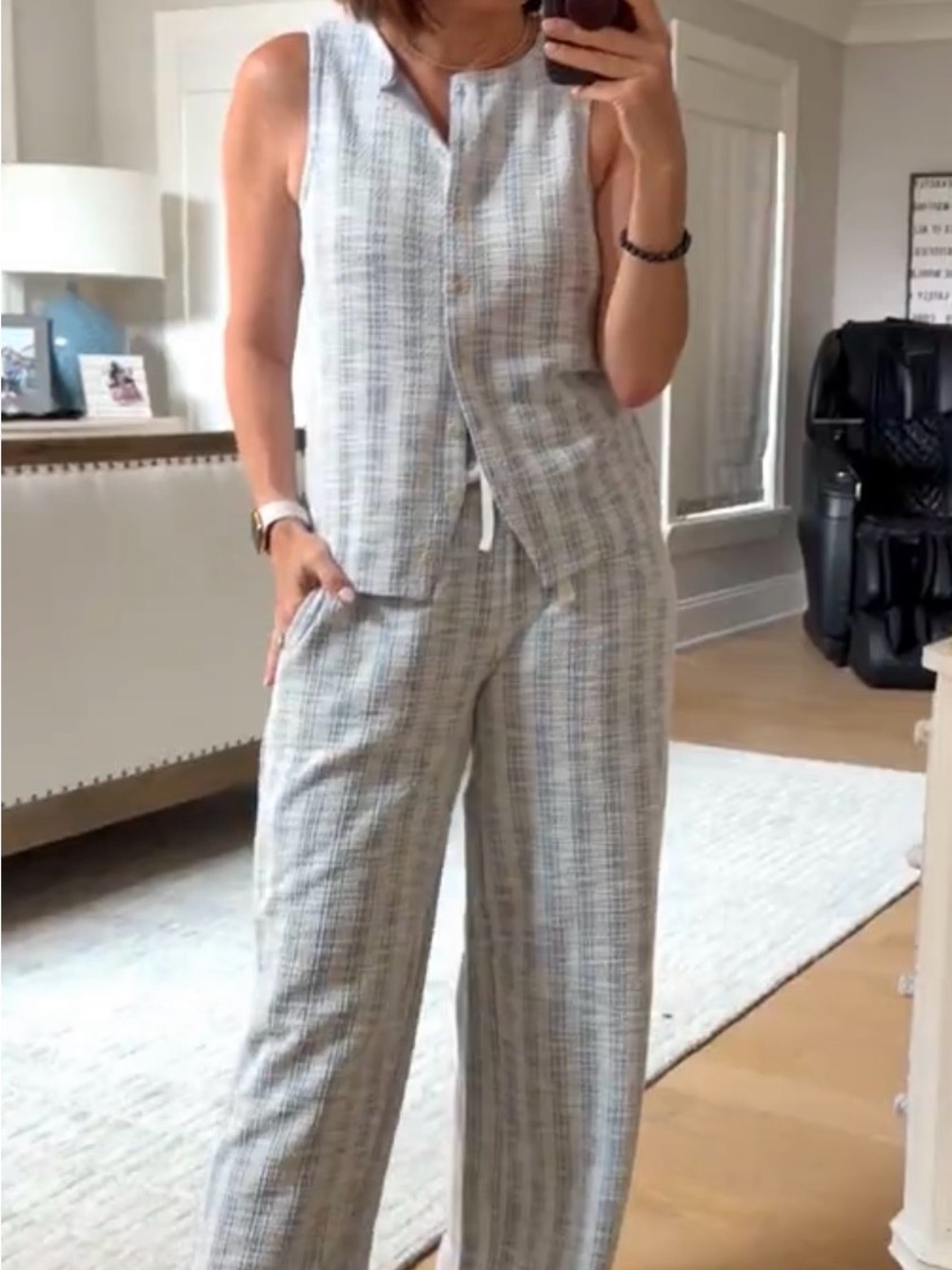 Thread & Supply Neutral Plaid Sleeveless Wide-Leg set
